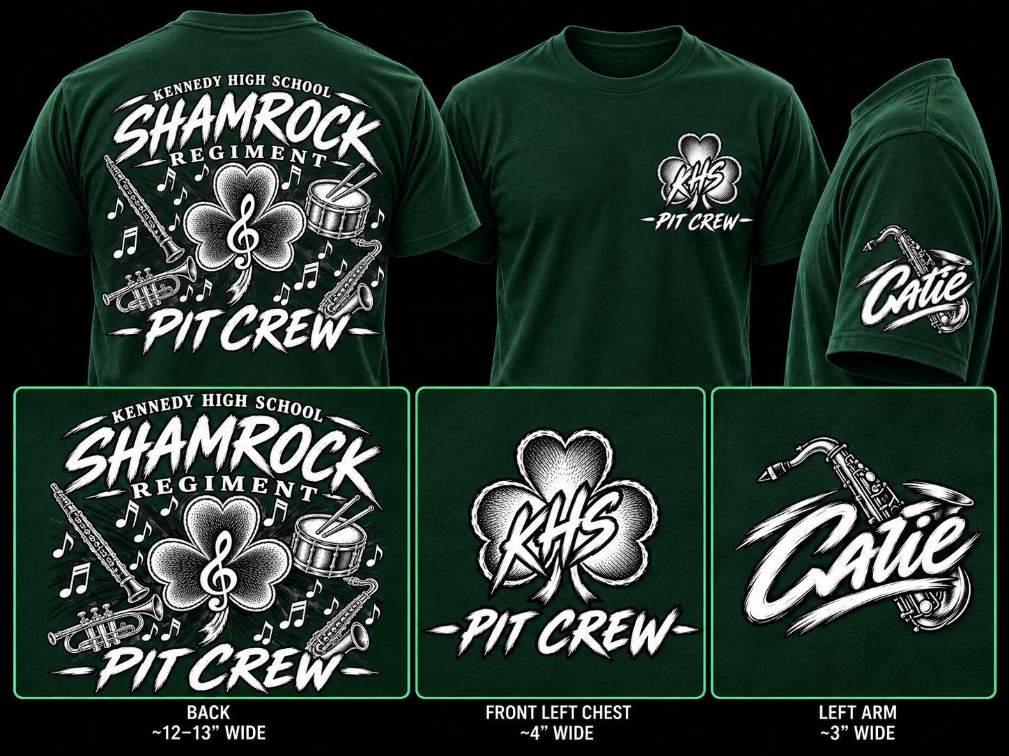 Kennedy Shamrock Regiment Pit Crew shirt front and back mockup