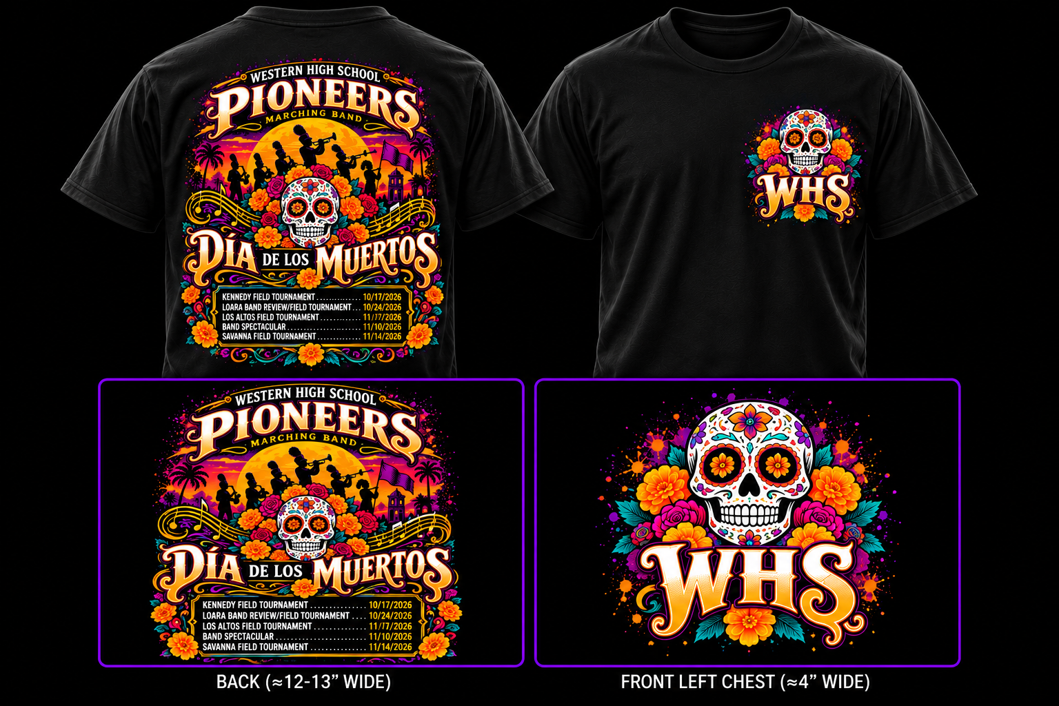 Western Día de los Muertos shirt front and back mockup